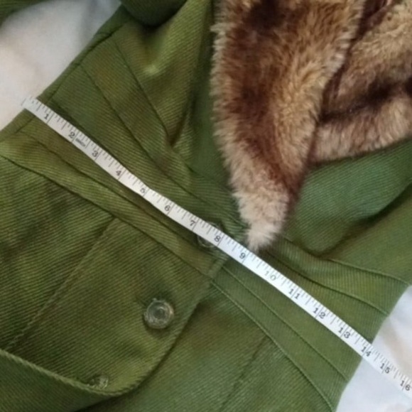 Avocado Green Corduroy Coat with Faux Fur Collar - Picture 10 of 15